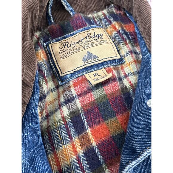 Vtg Denim Heavy Flannel Lined River Edge Women Sz XL Barn Jacket Corduroy Collar - Picture 7 of 7